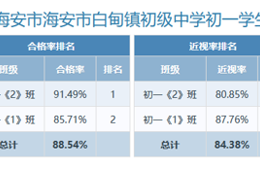 2023年度江苏省海安市白甸镇初级中学学生体质健康、近视率排名 