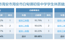 2024年度江苏省海安市白甸镇初级中学学生体质健康、近视率排名 